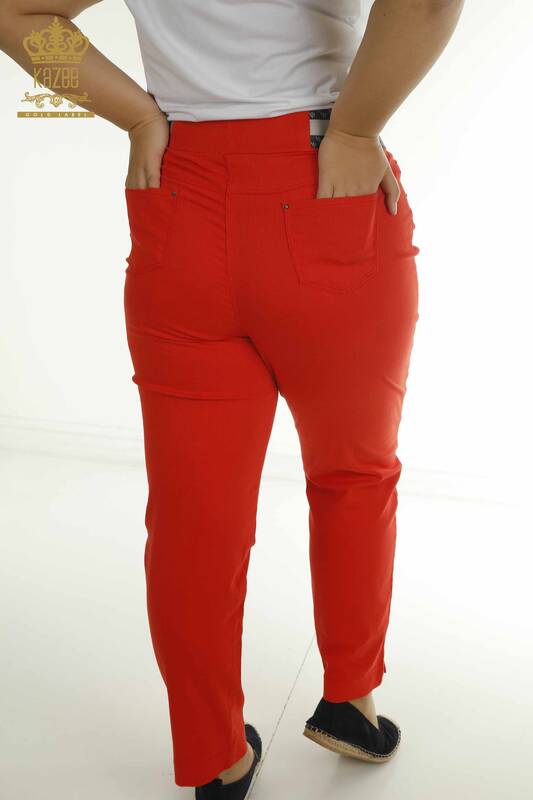 Toptan Kadın Pantolon Beli Lastikli Kırmızı - 2406-4514 | M