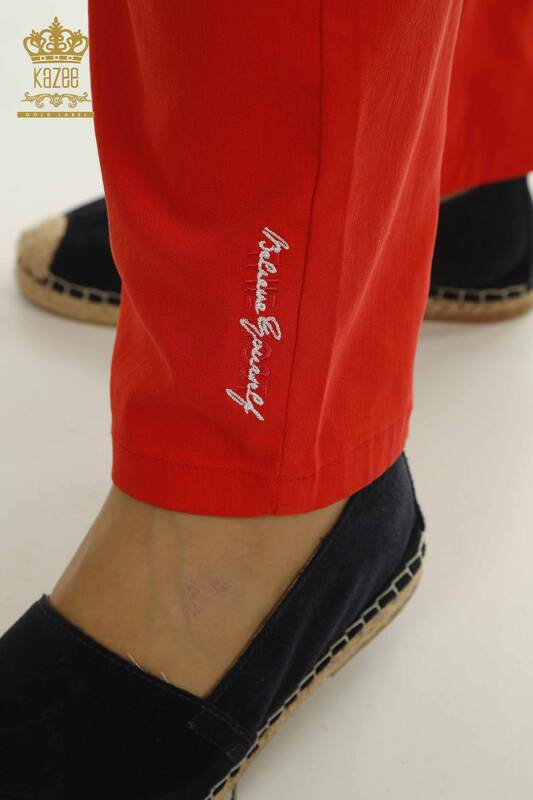 Toptan Kadın Pantolon Beli Lastikli Kırmızı- 2406-4520 | M