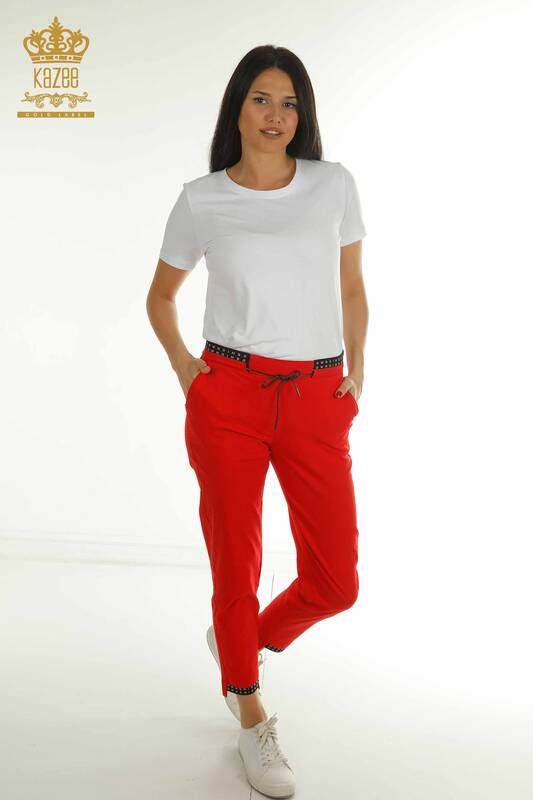 Toptan Kadın Pantolon Beli Lastikli Kırmızı - 2406-4525 | M