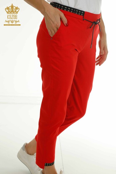 Toptan Kadın Pantolon Beli Lastikli Kırmızı - 2406-4525 | M - Thumbnail (2)