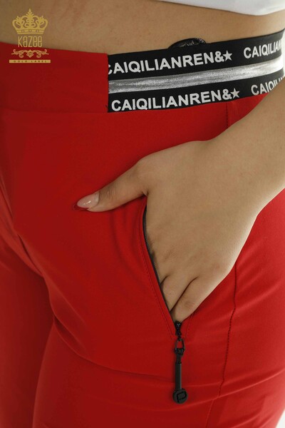 Toptan Kadın Pantolon Beli Lastikli Kırmızı - 2415-13508 | L&B - Thumbnail