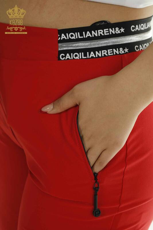 Toptan Kadın Pantolon Beli Lastikli Kırmızı - 2415-13508 | L&B
