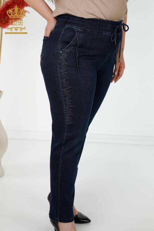 Toptan Kadın Pantolon Beli Lastikli Lacivert - 3654 | KAZEE