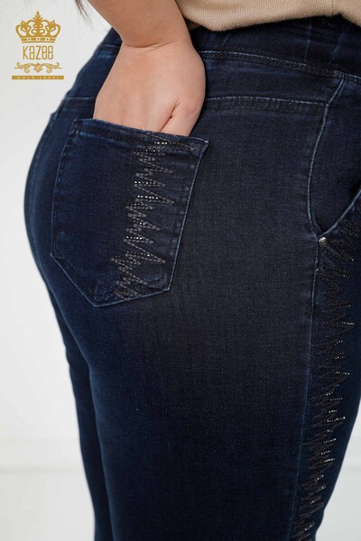 Toptan Kadın Pantolon Beli Lastikli Lacivert - 3654 | KAZEE - Thumbnail