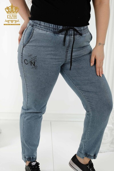Toptan Kadın Pantolon Beli Lastikli Lacivert - 3676 | KAZEE - Thumbnail