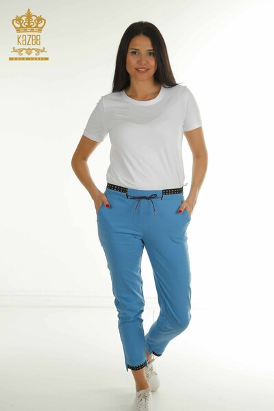 M - Toptan Kadın Pantolon Beli Lastikli Mavi - 2406-4525 | M