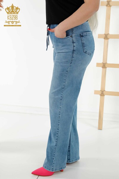 Kazee - Toptan Kadın Pantolon Beli Lastikli Mavi - 3695 | KAZEE (1)