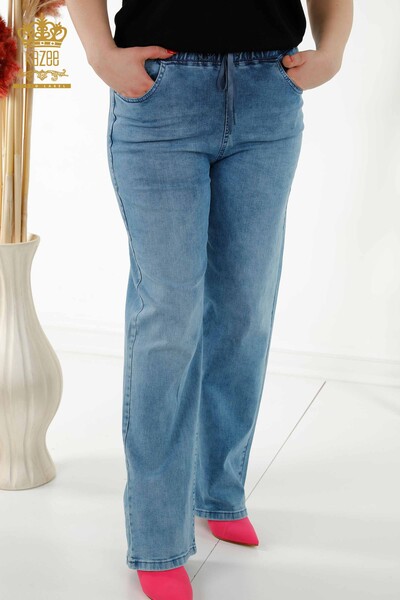 Toptan Kadın Pantolon Beli Lastikli Mavi - 3695 | KAZEE - Thumbnail (2)