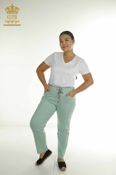 Toptan Kadın Pantolon Beli Lastikli Mint - 2406-4520 | M - Thumbnail