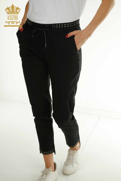 M - Toptan Kadın Pantolon Beli Lastikli Siyah - 2406-4525 | M (1)