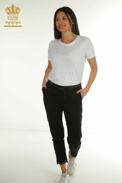 M - Toptan Kadın Pantolon Beli Lastikli Siyah - 2406-4525 | M