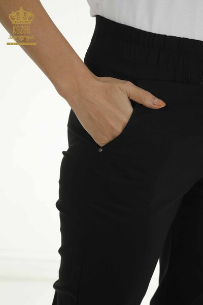 Toptan Kadın Pantolon Beli Lastikli Siyah - 2406-4565 | M - Thumbnail
