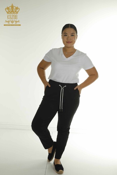 Toptan Kadın Pantolon Beli Lastikli Siyah - 2406-4566 | M - Thumbnail
