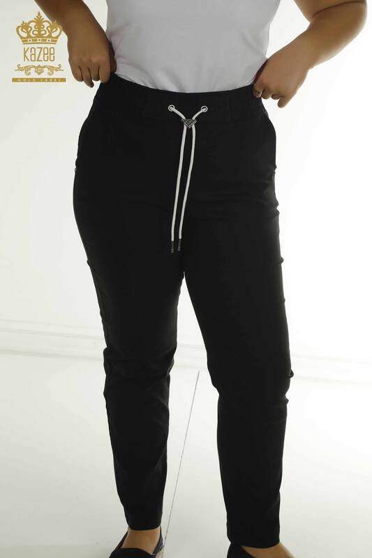 Toptan Kadın Pantolon Beli Lastikli Siyah - 2406-4566 | M