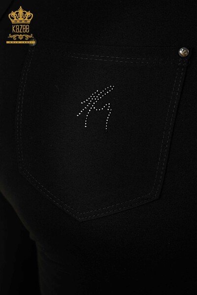 Toptan Kadın Pantolon Beli Lastikli Siyah - 3466 | KAZEE - Thumbnail