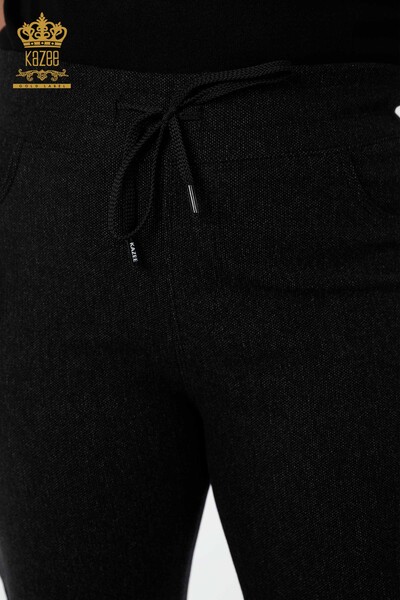 Toptan Kadın Pantolon Beli Lastikli Siyah - 3650 | KAZEE - Thumbnail