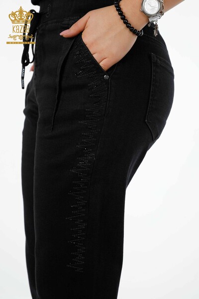 Toptan Kadın Pantolon Beli Lastikli Siyah - 3651 | KAZEE - Thumbnail