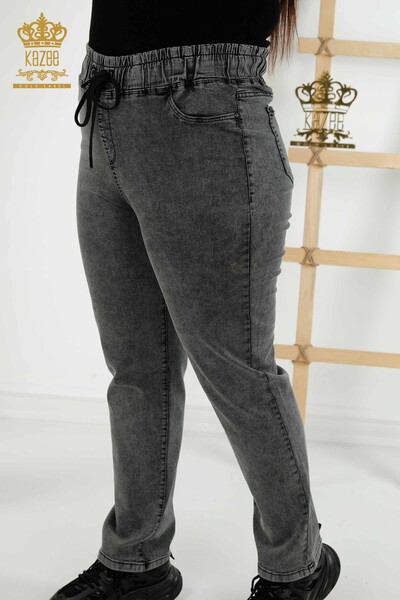 Kazee - Toptan Kadın Pantolon Beli Lastikli Siyah - 3699 | KAZEE (1)