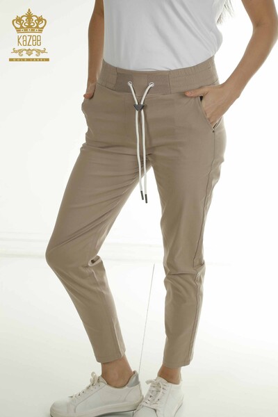 M - Toptan Kadın Pantolon Beli Lastikli Vizon - 2406-4565 | M (1)