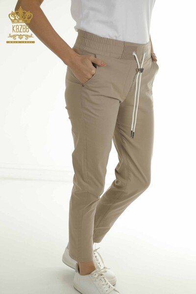 Toptan Kadın Pantolon Beli Lastikli Vizon - 2406-4565 | M - Thumbnail (2)