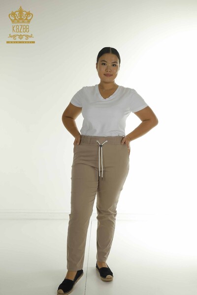 Toptan Kadın Pantolon Beli Lastikli Vizon - 2406-4566 | M - Thumbnail