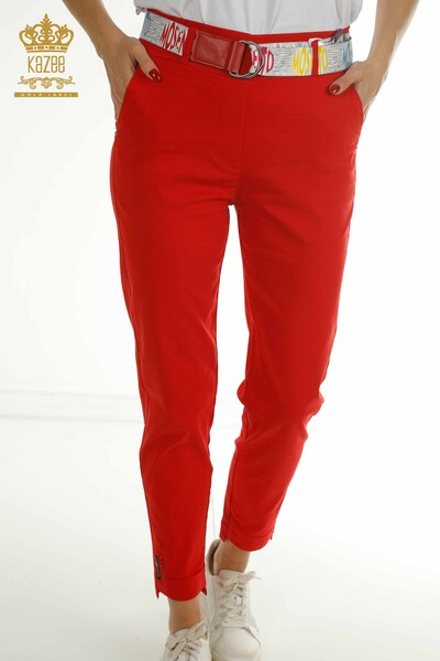 M - Toptan Kadın Pantolon Cep Detaylı Kırmızı - 2406-4305 | M (1)