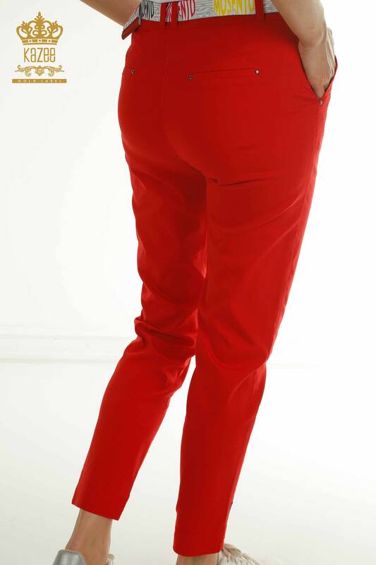 Toptan Kadın Pantolon Cep Detaylı Kırmızı - 2406-4305 | M
