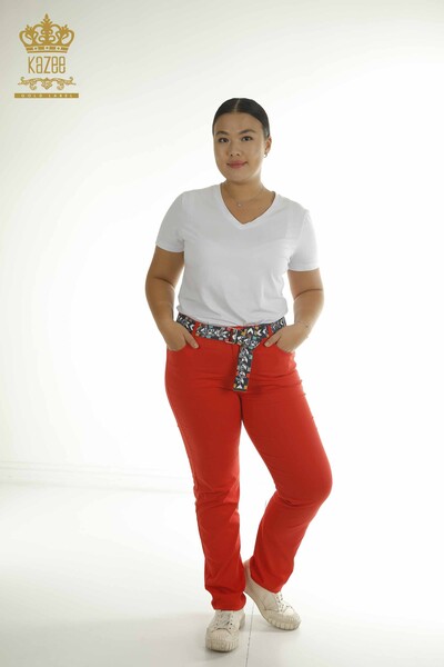 O - Toptan Kadın Pantolon Cep Detaylı Kırmızı - 2411-3043 | O
