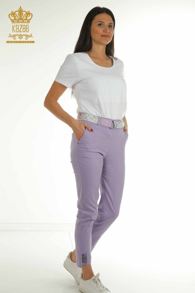 M - Toptan Kadın Pantolon Cep Detaylı Lila - 2406-4305 | M