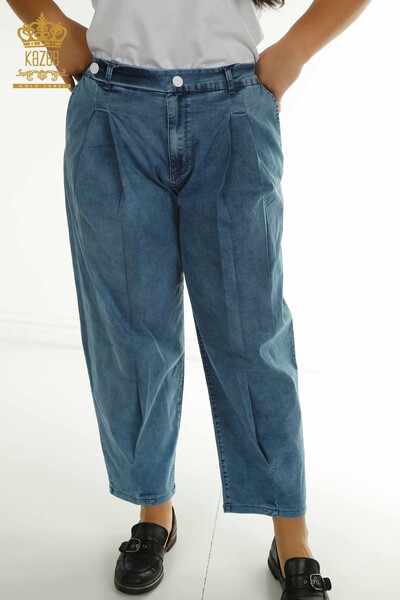 Toptan Kadın Pantolon Cep Detaylı Mavi - 2411-3093 | O - Thumbnail