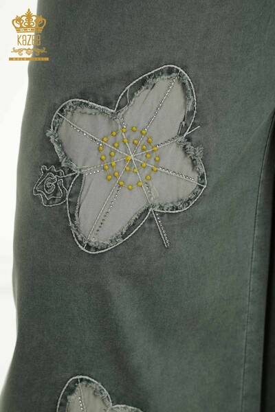 Toptan Kadın Pantolon Çiçek İşlemeli Antrasit - 2410-4018 | G - Thumbnail