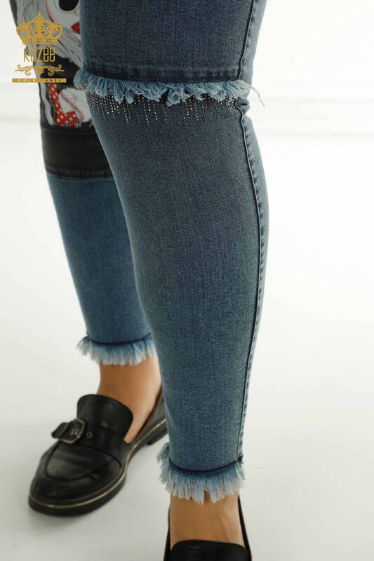 Toptan Kadın Pantolon Desenli Mavi - 2412-0275 | M&N