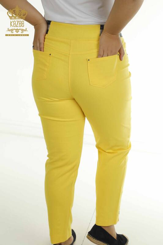 Toptan Kadın Pantolon İp Bağlamalı Sarı - 2406-4518 | M