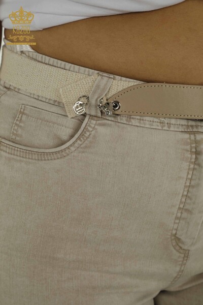 Toptan Kadın Pantolon Kemer Detaylı Bej - 2415-13624 | L&B - Thumbnail