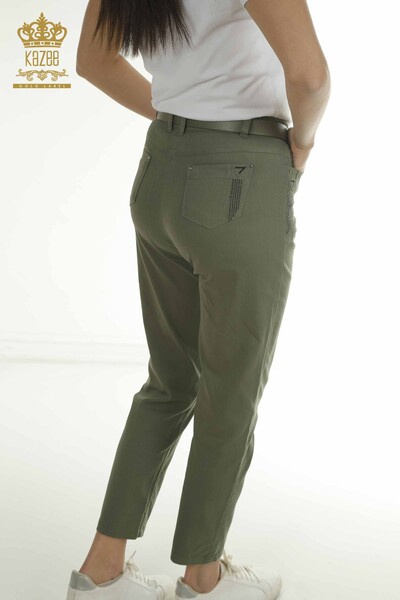 Toptan Kadın Pantolon Kemer Detaylı Haki - 2406-4544 | M - Thumbnail