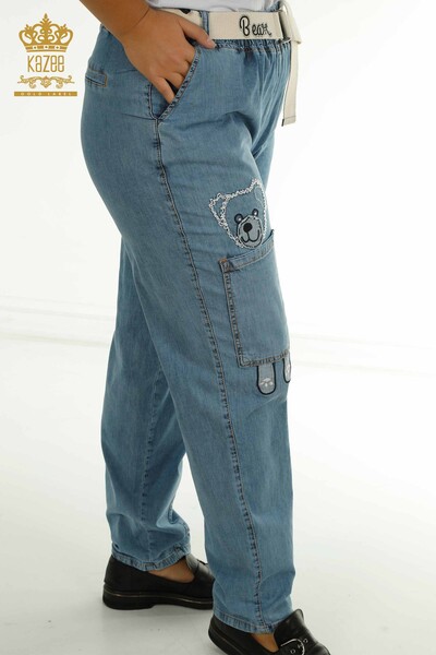 Toptan Kadın Pantolon Kemer Detaylı Mavi Beyaz - 2410-4021 | G - Thumbnail
