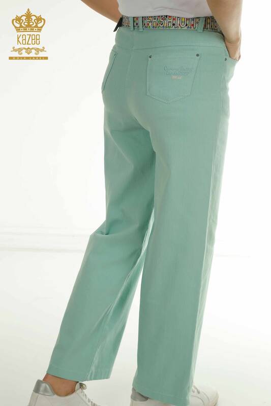 Toptan Kadın Pantolon Kemer Detaylı Mint - 2406-4521 | M