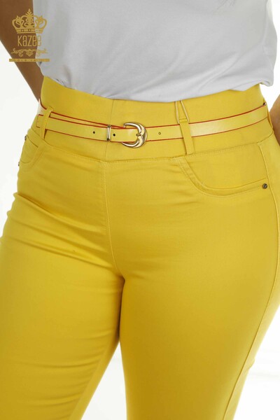 Toptan Kadın Pantolon Kemer Detaylı Sarı - 2412-03242 | M&N - Thumbnail