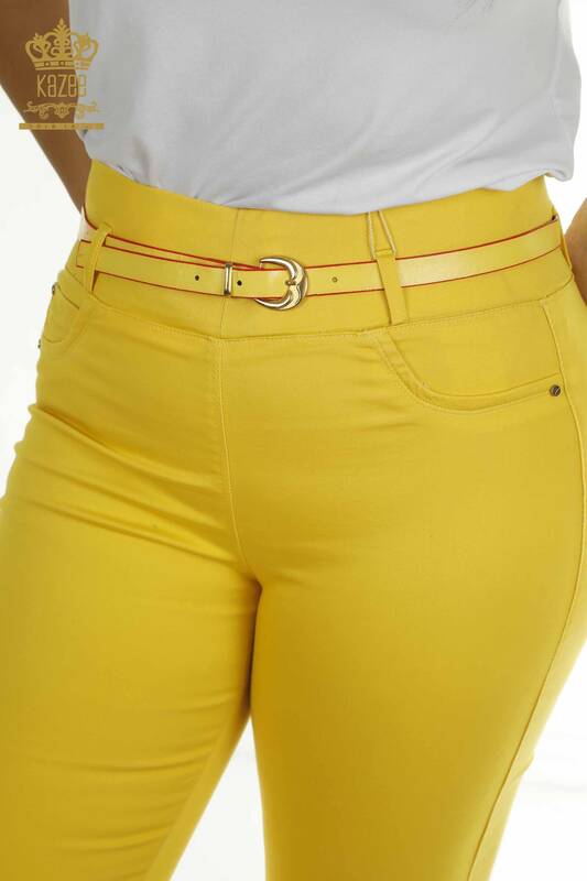 Toptan Kadın Pantolon Kemer Detaylı Sarı - 2412-03242 | M&N