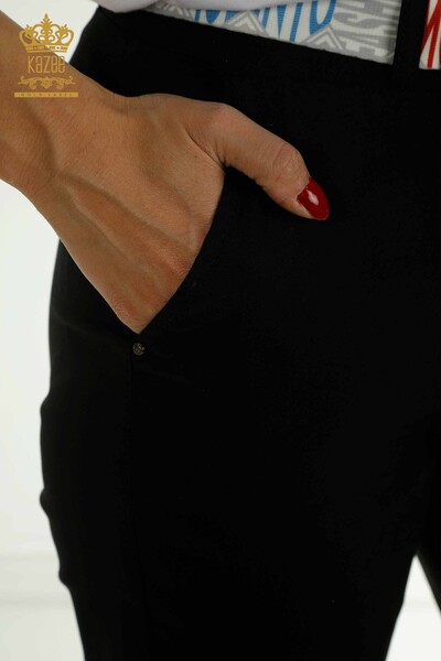 Toptan Kadın Pantolon Kemer Detaylı Siyah - 2406-4305 | M - Thumbnail