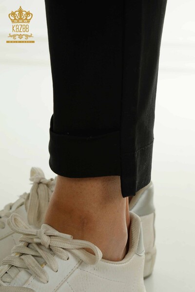 Toptan Kadın Pantolon Kemer Detaylı Siyah - 2406-4305 | M - Thumbnail