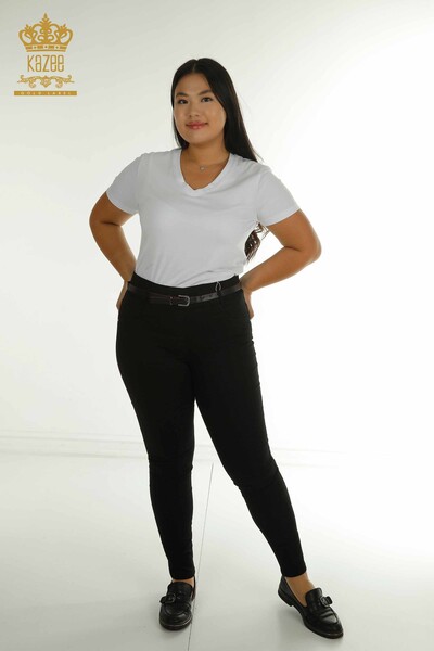 M&N - Toptan Kadın Pantolon Kemer Detaylı Siyah - 2412-3369-2 | M&N