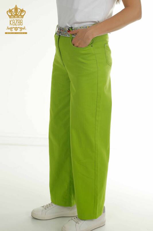 Toptan Kadın Pantolon Kemer Detaylı Yeşil - 2406-4521 | M