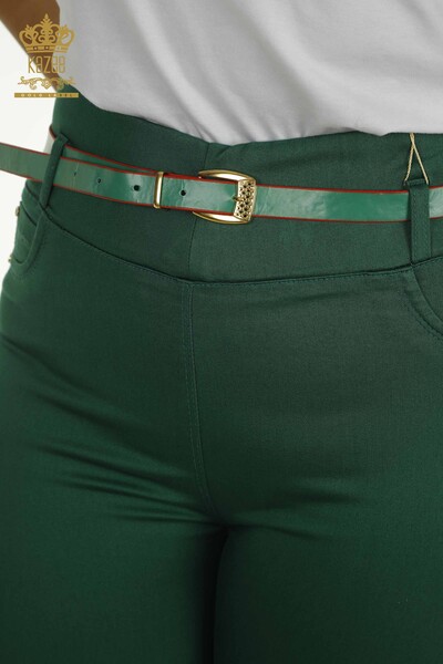 Toptan Kadın Pantolon Kemer Detaylı Yeşil - 2412-03242 | M&N - Thumbnail