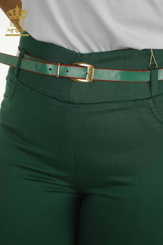 Toptan Kadın Pantolon Kemer Detaylı Yeşil - 2412-03242 | M&N