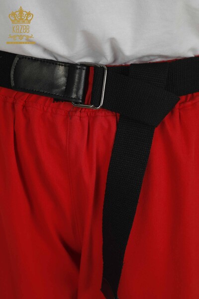 Toptan Kadın Pantolon Kemerli Kırmızı - 2410-4032 | G - Thumbnail (2)