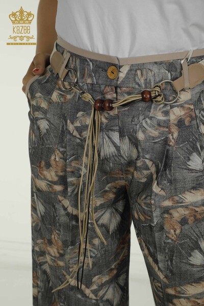 Toptan Kadın Pantolon Renkli Desenli Gri - 2415-13645 | L&B - Thumbnail (2)