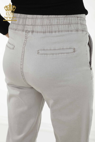 Toptan Kadın Pantolon Taş İşlemeli Açık Gri - 3674 | KAZEE - Thumbnail