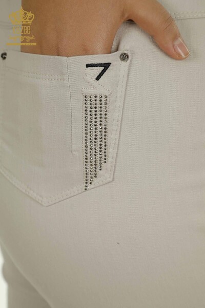 Toptan Kadın Pantolon Taş İşlemeli Bej - 2406-4545 | M - Thumbnail