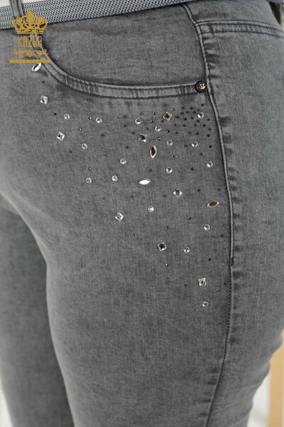 Toptan Kadın Pantolon Taş İşlemeli Gri - 3689 | KAZEE - Thumbnail (2)